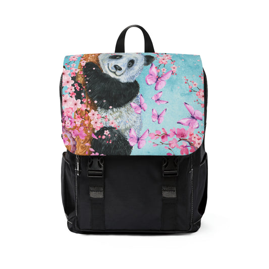 Panda & Cherry Blossoms Backpack, Casual Shoulder, Unisex